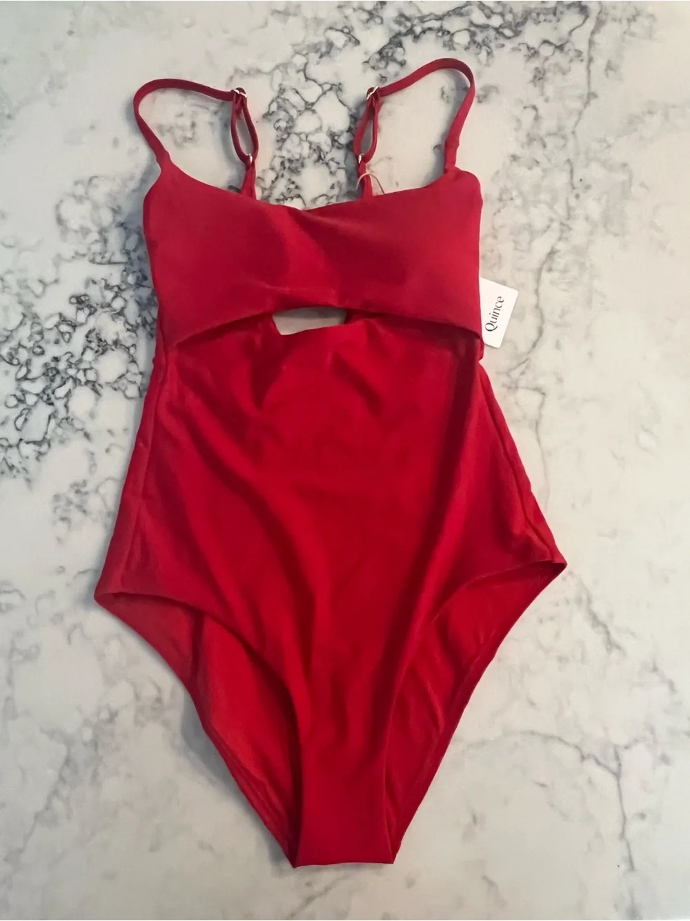 Quince Italian Cut Out One Piece Swimsuit Cherry Red XS 0-2 New MSRP $168